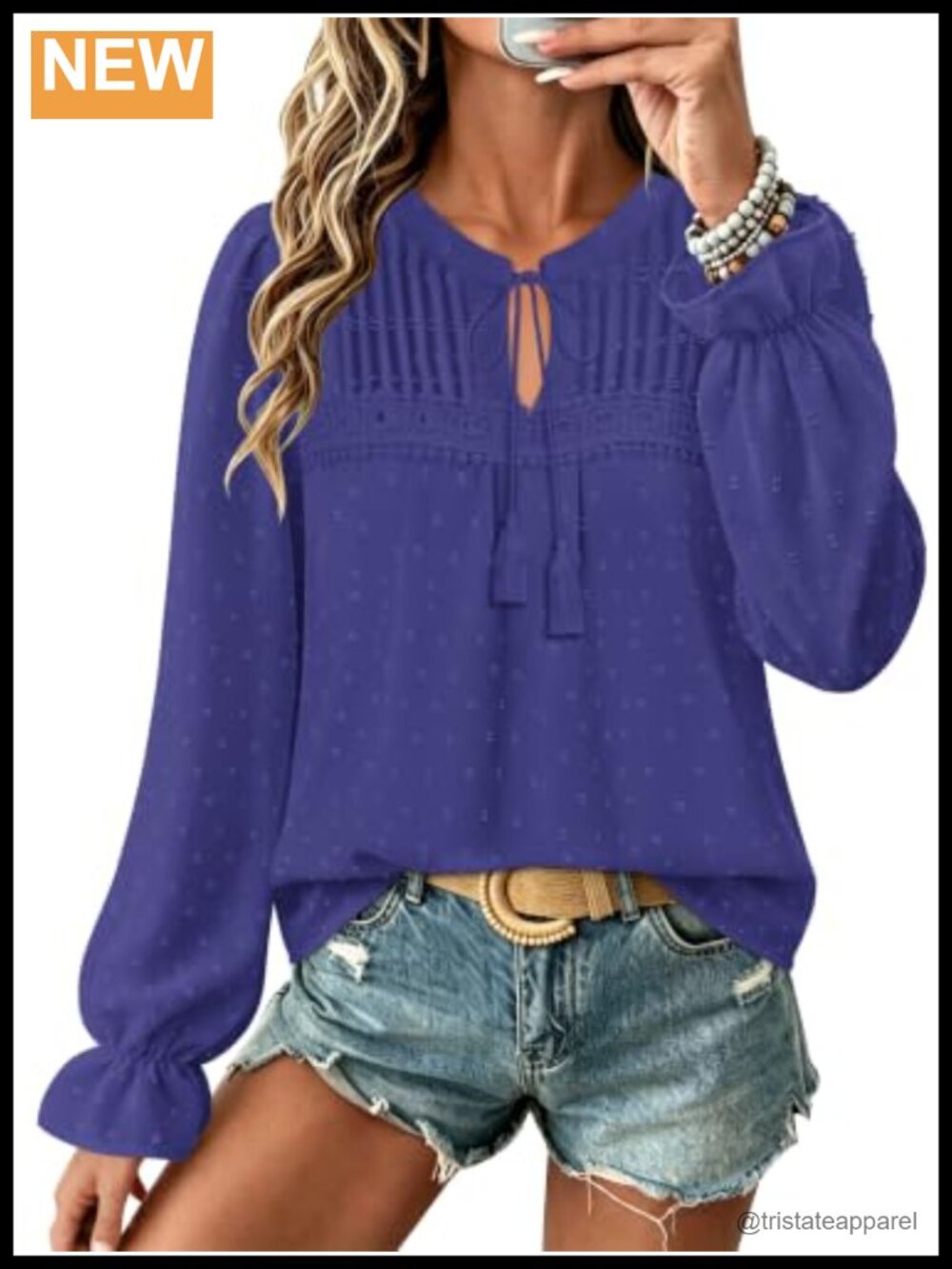 Womens Boho Long Sleeve Swiss Dot Lace Tunic Blouse Peasant Top